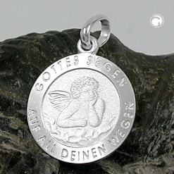 Anhänger 12mm Taufanhänger Medaille Engel aus echtem 925 Silber für Kinder