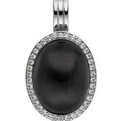Anhänger Mondstein-Imitation schwarz mit Wölbung 38 Zirkonia 925 Silber