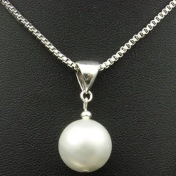 Anhänger, Muschelkernperle & 925er Silber, creme weiß, Ø 14mm