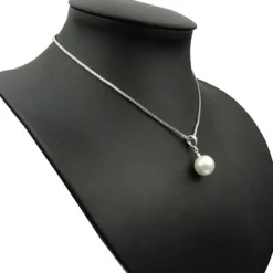 Anhänger, Muschelkernperle & 925er Silber, creme weiß, Ø 14mm