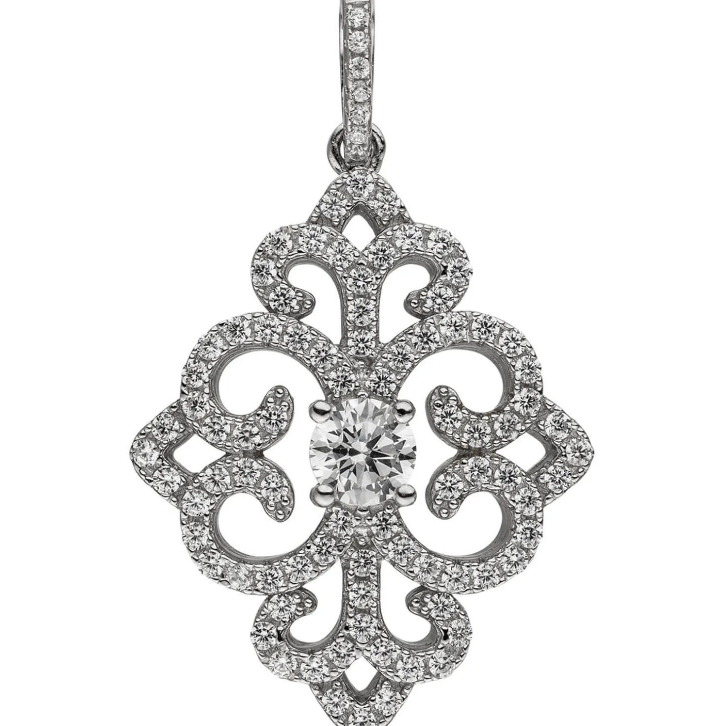 Anhänger Ornament mit 89 Zirkonia 925 Silber rhodiniert 28,9x21,7mm Halsschmuck