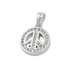 Anhänger Peace-Zeichen mit Zirkonia 14,5x12x3mm aus 925 Silber rhodiniert