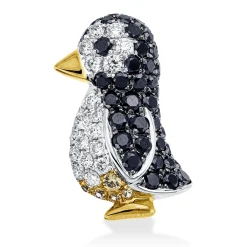Anhänger Pinguin aus 750 Gold gelb/weiß 5 Saphire 0,05ct gelb 59 Diamanten 0,78ct