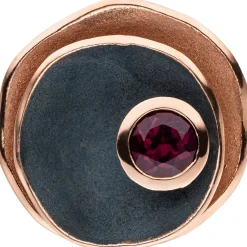 Anhänger roter Rhodolith flache Ebene teiloxydiert 925 Silber Rotgold vergoldet