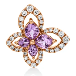 Anhänger 750 Rotgold 4 Saphire 0,55ct pink 32 Brillanten 0,19ct TW-SI 14x13,8mm