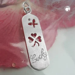 Anhänger Schild Kleeblatt Lucky Schmetterling 925 Silber Glückszeichen