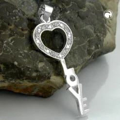Anhänger Schlüssel Love mit Zirkonia, 925 Echt Silber, Damen, 28x12mm