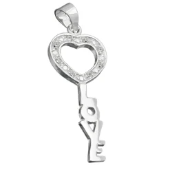 Anhänger Schlüssel Love mit Zirkonia, 925 Echt Silber, Damen, 28x12mm