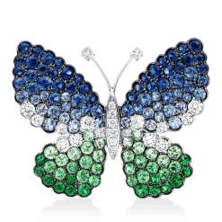 Anhänger Schmetterling 750 Weißgold 112 Tsavorithe 5,59ct grün mit Brillanten