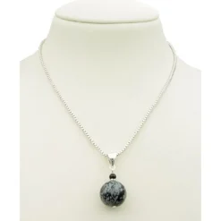 Anhänger, Schneeflockenobsidian & Onyx, 925 Silber, grau-schwarz gefleckt