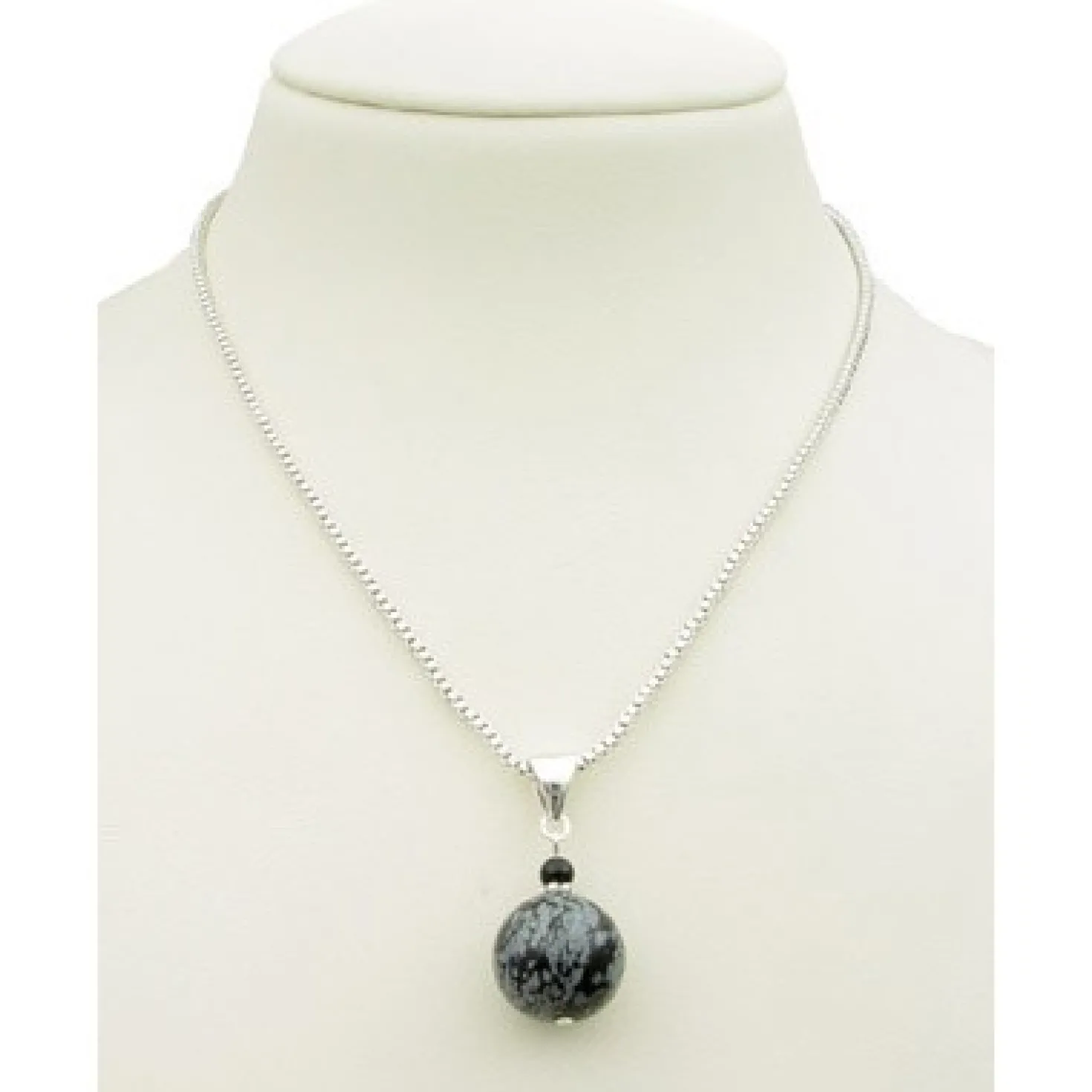Anhänger, Schneeflockenobsidian & Onyx, 925 Silber, grau-schwarz gefleckt