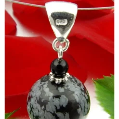 Anhänger, Schneeflockenobsidian & Onyx, 925 Silber, grau-schwarz gefleckt