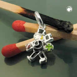 Anhänger Schornsteinfeger 12x10mm multicolor lackiert 925 Silber Kinder