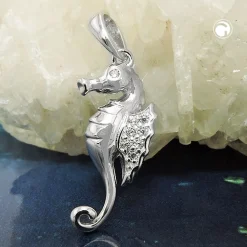Anhänger Seepferdchen mit Zirkonia 22x10mm aus 925 Silber rhodiniert glänzend