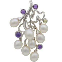 Anhänger Ästchen mit Süßwasser Perlen Amethyst Peridot 925 Silber Damen