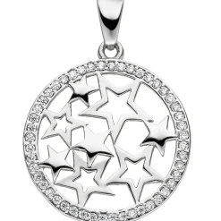 Anhänger Sternchen im Kreis Stern Silhouette mit Zirkonia 925 Silber Halsschmuck