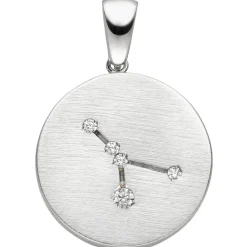 Anhänger Sternzeichen Krebs mit 5 Zirkonia 925 Silber mattiert rund Halsschmuck