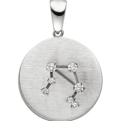 Anhänger Sternzeichen Waage mit 7 Zirkonia 925 Silber mattiert rund Halsschmuck