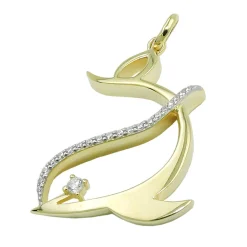 Anhänger stilisierter Delfin 25x20mm mit Zirkonia 375 Gold Gelbgold glänzend