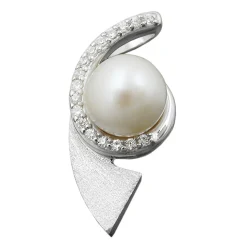 Anhänger Süßwasser Perle 7mm & Zirkonia weiß 925 Silber matt-glänzend