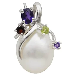 Anhänger Süßwasser Perle 12x17mm & Amethyst Granat Peridot 925 Silber Damen