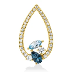 Anhänger Tropfen aus 585 Gelbgold 2 Topase 0,43ct London Blue mit Diamanten
