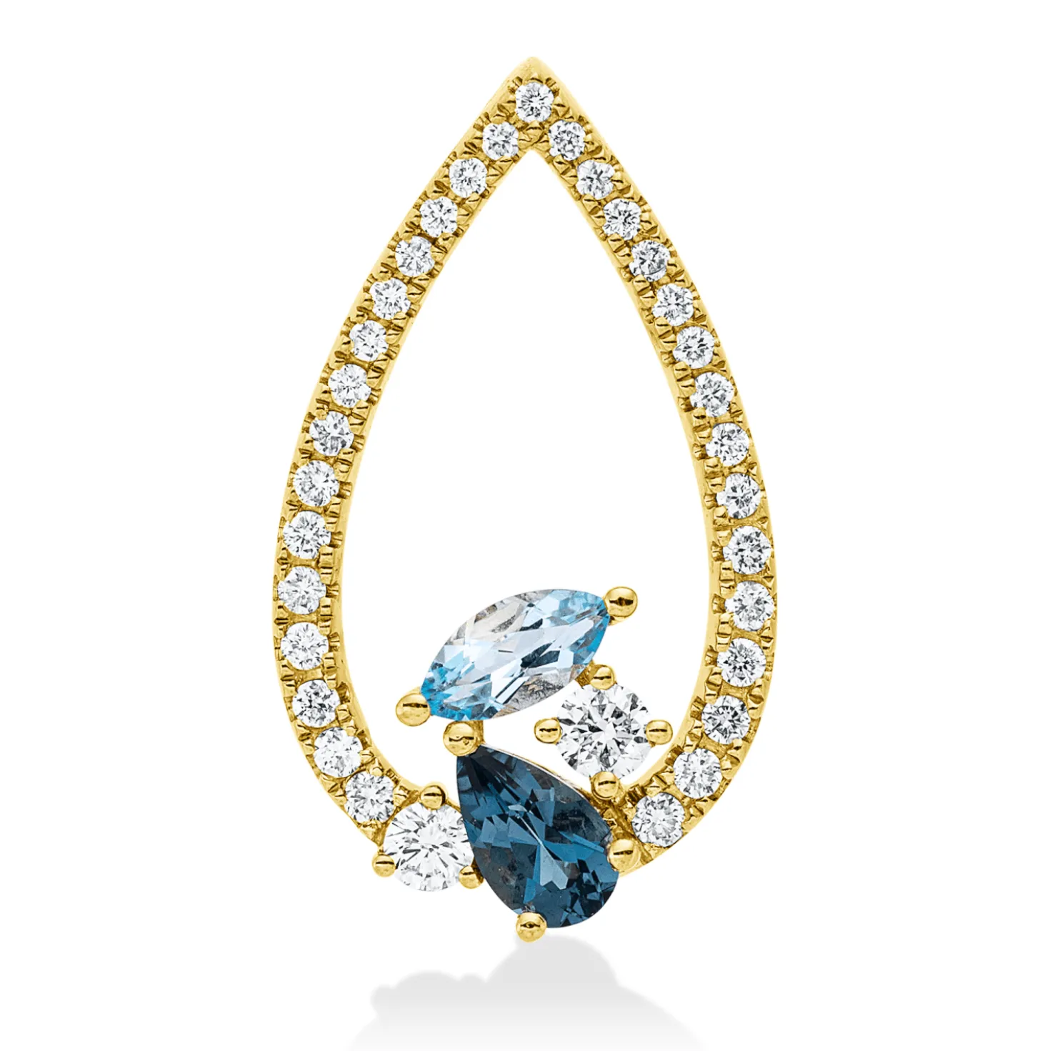 Anhänger Tropfen aus 585 Gelbgold 2 Topase 0,43ct London Blue mit Diamanten