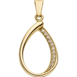 Anhänger Tropfen aus 333 Gold Gelbgold mit 11 Zirkonia 21,7x13mm glänzend