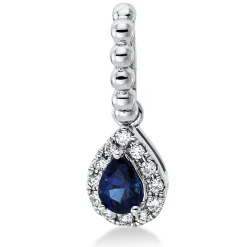 Anhänger Tropfen aus 750 Weißgold Saphir 0,17ct blau 12 Brillanten 0,05ct TW-SI