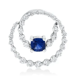 Anhänger 750 Weißgold Saphir 0,45ct blau 30 Brillanten 0,56ct TW-SI 17,5x17,8mm