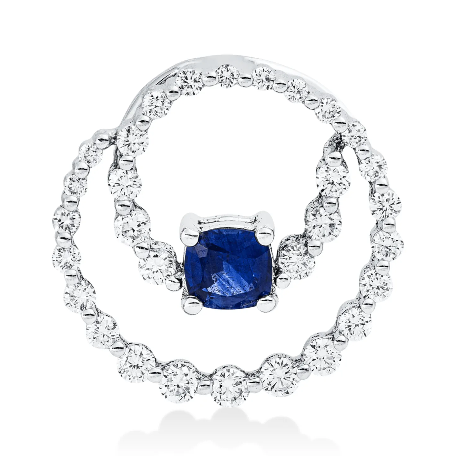 Anhänger 750 Weißgold Saphir 0,45ct blau 30 Brillanten 0,56ct TW-SI 17,5x17,8mm