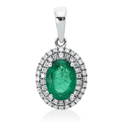 Anhänger 750 Weißgold Smaragd 0,93ct grün 50 Brillanten 0,15ct TW-SI 17,2x9mm