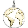 Anhänger Weltkarte Welt im Kreis 925 Silber vergoldet bicolor Ø19,2mm rund