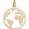 Anhänger Welt Weltkarte aus 585 Gold Gelbgold rund flach Halsschmuck Unisex
