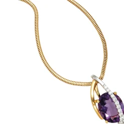 Anhänger 9,8x20,1mm Amethyst lila & 11 Diamanten 0.1Ct W/P1 585 Gold gelb/weiß