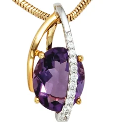 Anhänger 9,8x20,1mm Amethyst lila & 11 Diamanten 0.1Ct W/P1 585 Gold gelb/weiß