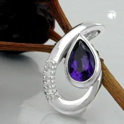 Anhänger 18x10mm Amethyst Zirkonia lila violett 925 Silber Silberanhänger Damen