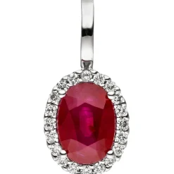 Anhänger 7,5x15,7mm aus 585 Gold Weißgold mit Rubin & 20 Diamanten 0.1Ct