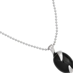 Anhänger 12x23,9mm aus 925 Silber Edelstein Onyx oval glatt glänzend Damen