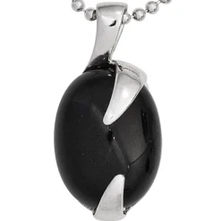 Anhänger 12x23,9mm aus 925 Silber Edelstein Onyx oval glatt glänzend Damen