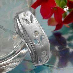 Anhänger 19x8mm aus 925 Silber matt Rand glänzend mit Zirkonia Damen