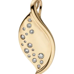 Anhänger 12,6x28,7mm Blättchen mit 17 Diamanten 0.26Ct W/SI 585 Gold Gelbgold