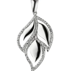 Anhänger 18,8x31,7mm Blätter aus 925 Silber mit 81 Zirkonia Halschmuck glänzend