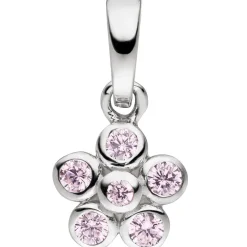 Anhänger 7,3x9,4mm Blume aus 925 Silber mit 6 Zirkonia rosa Mädchen Kinder
