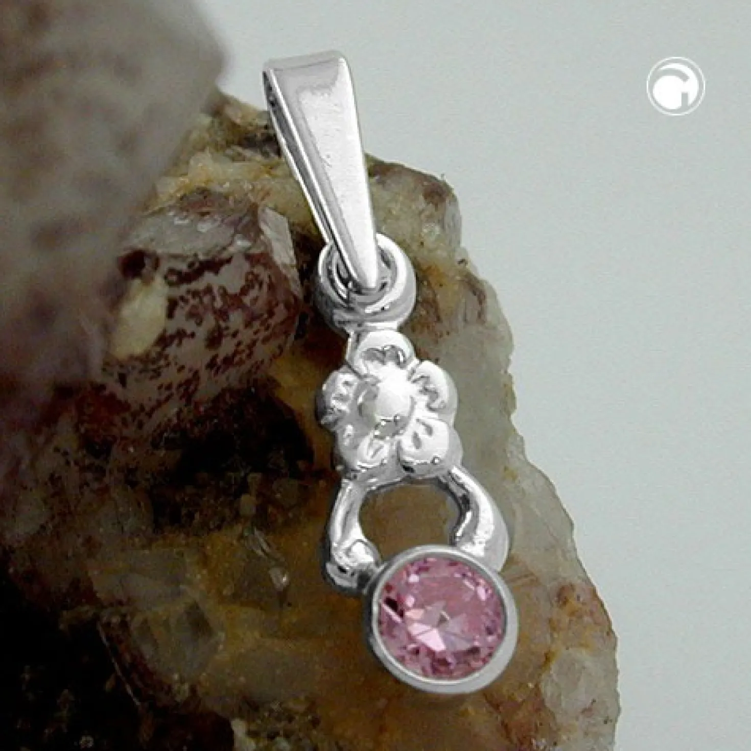 Anhänger 12x4,5mm Blume Blümchen mit Glasstein pink 925 Silber Kinder