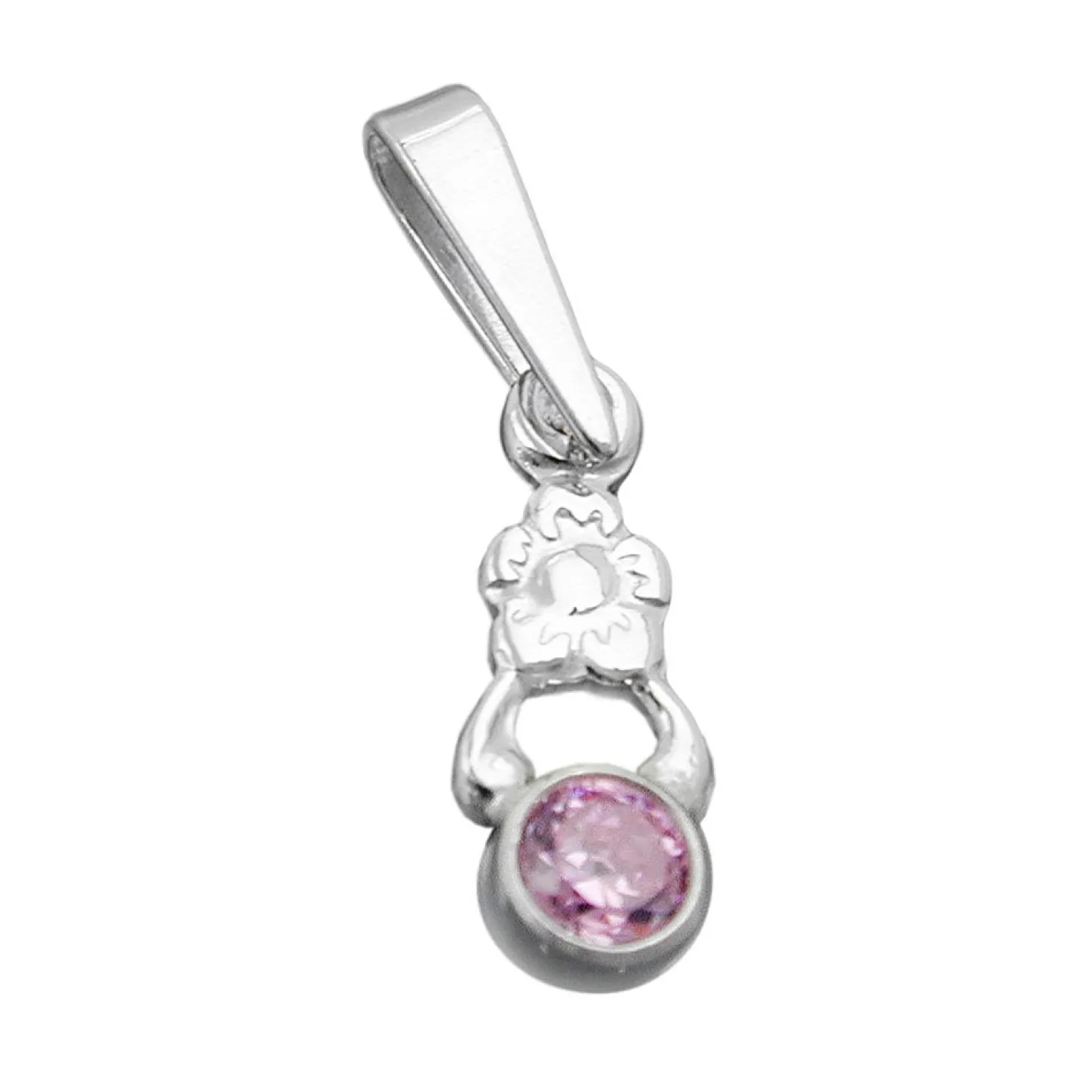 Anhänger 12x4,5mm Blume Blümchen mit Glasstein pink 925 Silber Kinder