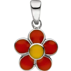 Anhänger 10,6x12,8mm Blume Blümchen mit orange-roten Lackierung 925 Silber