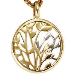 Anhänger 16,4x21,7mm Blumen mit Diamant 0.02Ct 585 Gelbgold Weißgold rund