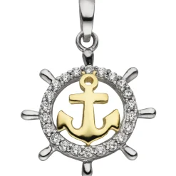 Anhänger 16,1x18,7mm Boot-Steuerrad Schiffsanker Zirkonia 925 Silber vergoldet