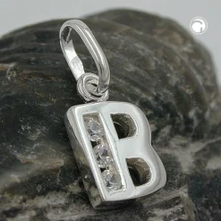 Anhänger 10x7mm Buchstabe B mit Zirkonia aus echtem 925 Silber Damen